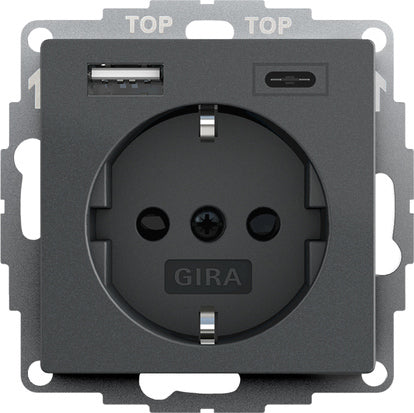 Gira Sistema 55 Toma De Corriente Usb Doble Antracita - 245928