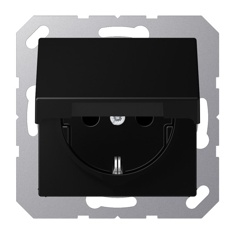 Toma De Corriente De Pared Jung A500 Con Tapa De Protección IP44 16A Negra - A1520NBFKIKLSWM