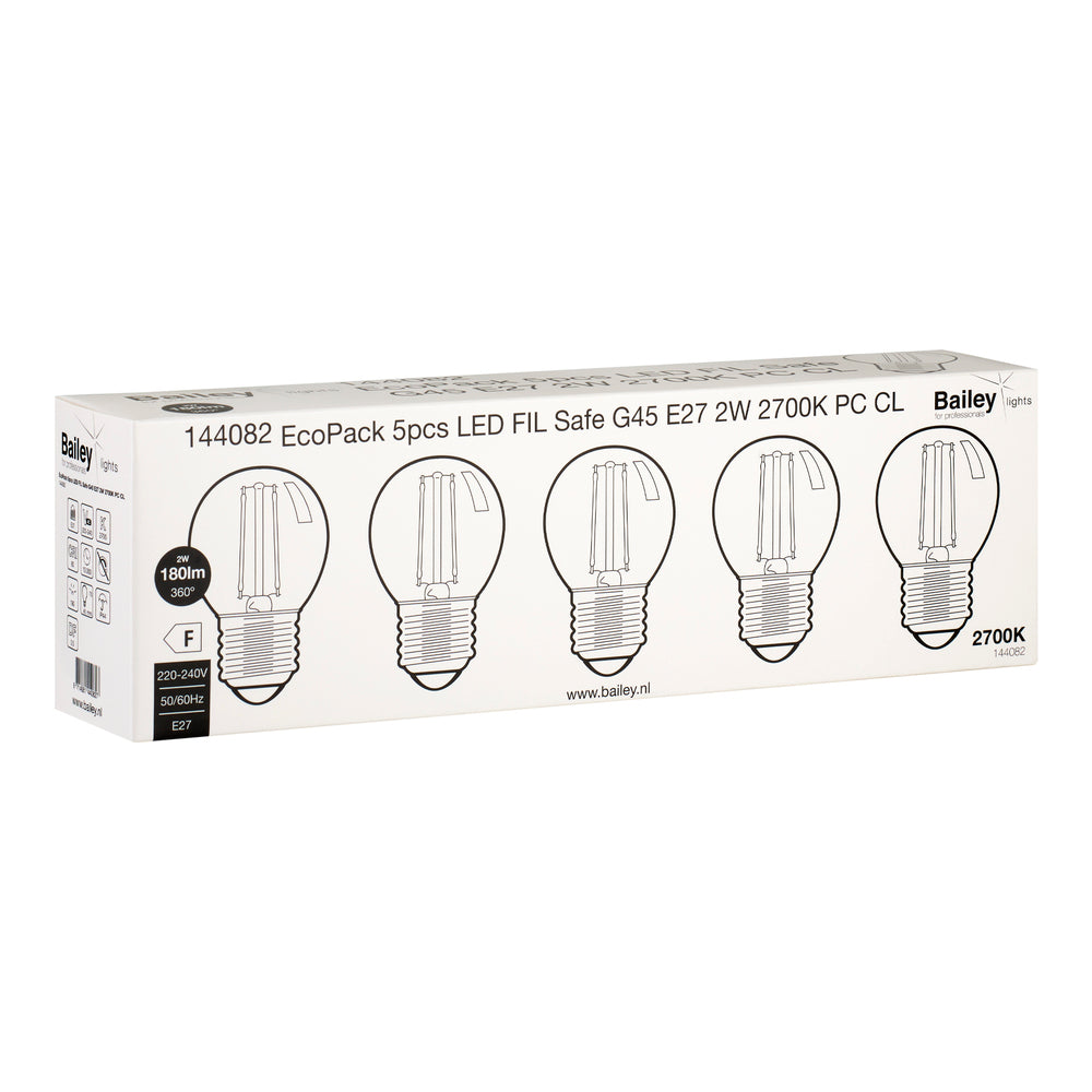 Bombilla Filamento LED Segura G45 E27 2W Irrompible - 144082 [5 Piezas]