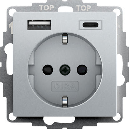 Gira Sistema 55 Enchufe De Pared Usb Doble Aluminio - 245926