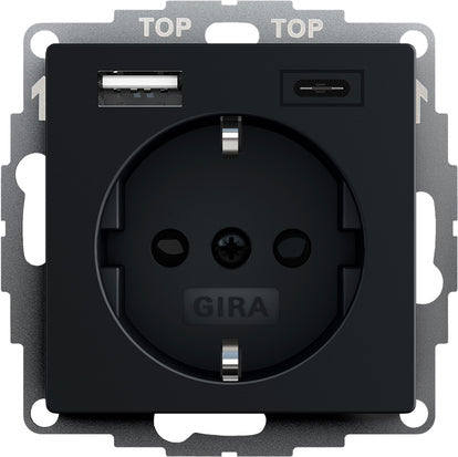 Gira Sistema 55 Enchufe De Pared Usb Doble Con Tierra Negro - 2459005