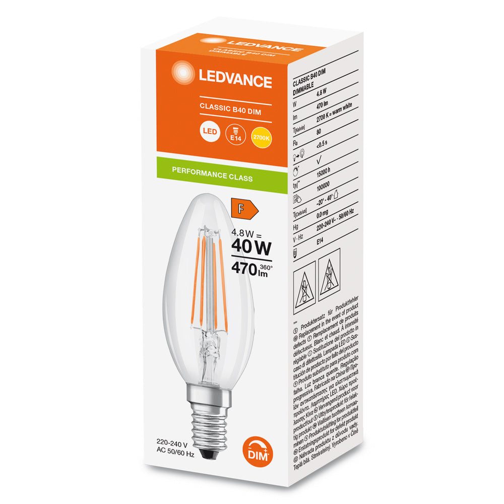Led Clásico B40 Regulable Filamento Vela 4.8W E14 827 - 4099854067532