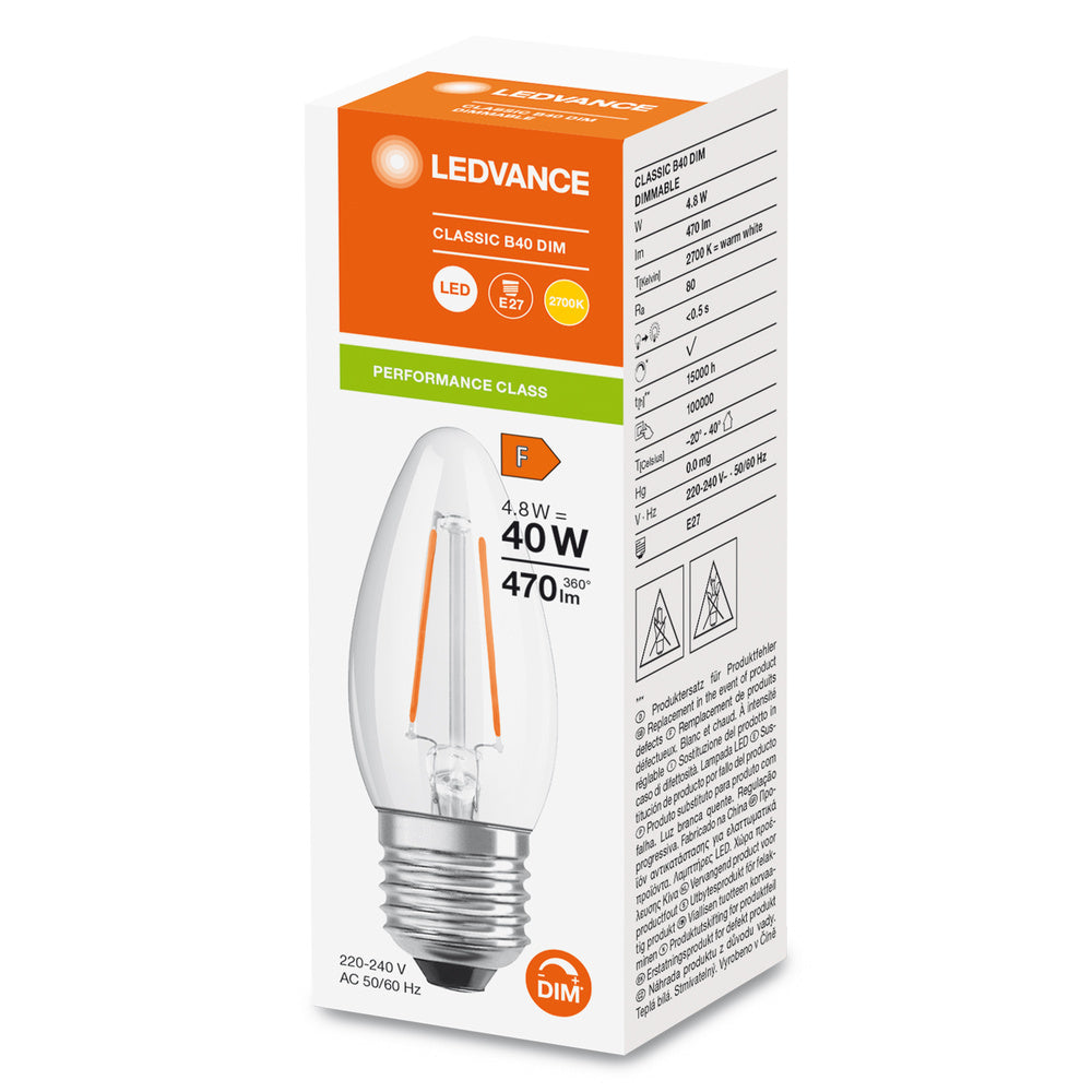 Led Clásico Regulable Vela E27 4.8W 827 Vidrio Claro - 4099854067495