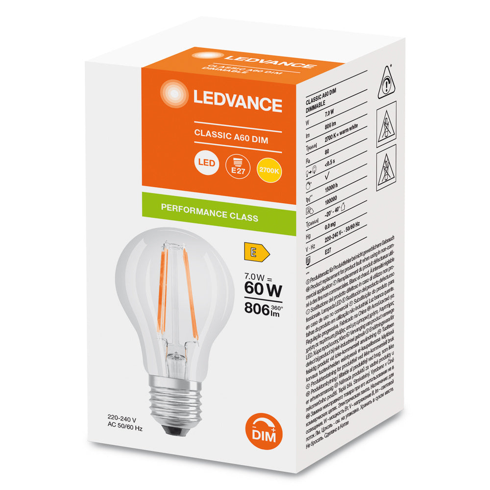 Bombilla Led Regulable Clásica A19 7W E27 827 Clara Filamento - 4099854054396