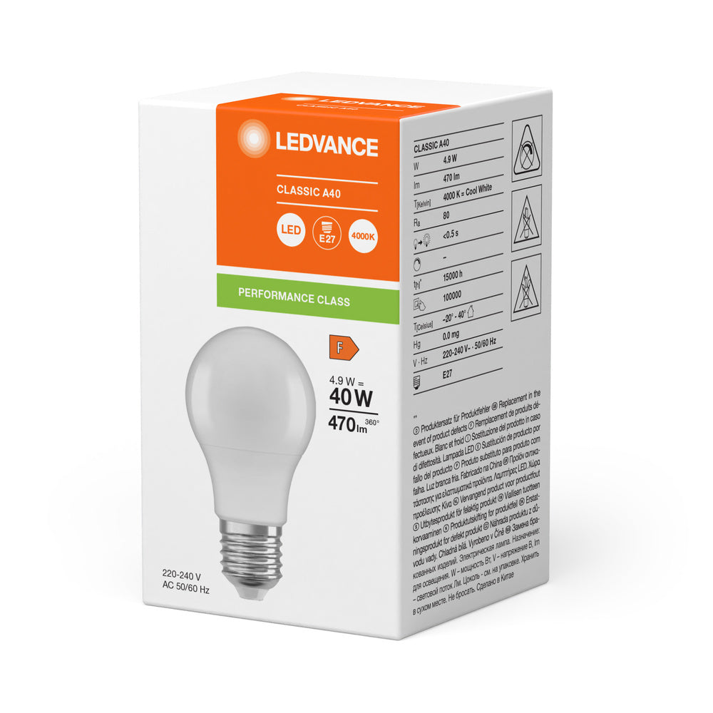 LEDVANCE Clásico A P E27 Bombilla LED 4.9W 840 Esmerilada - 4099854049538 [2 Piezas]