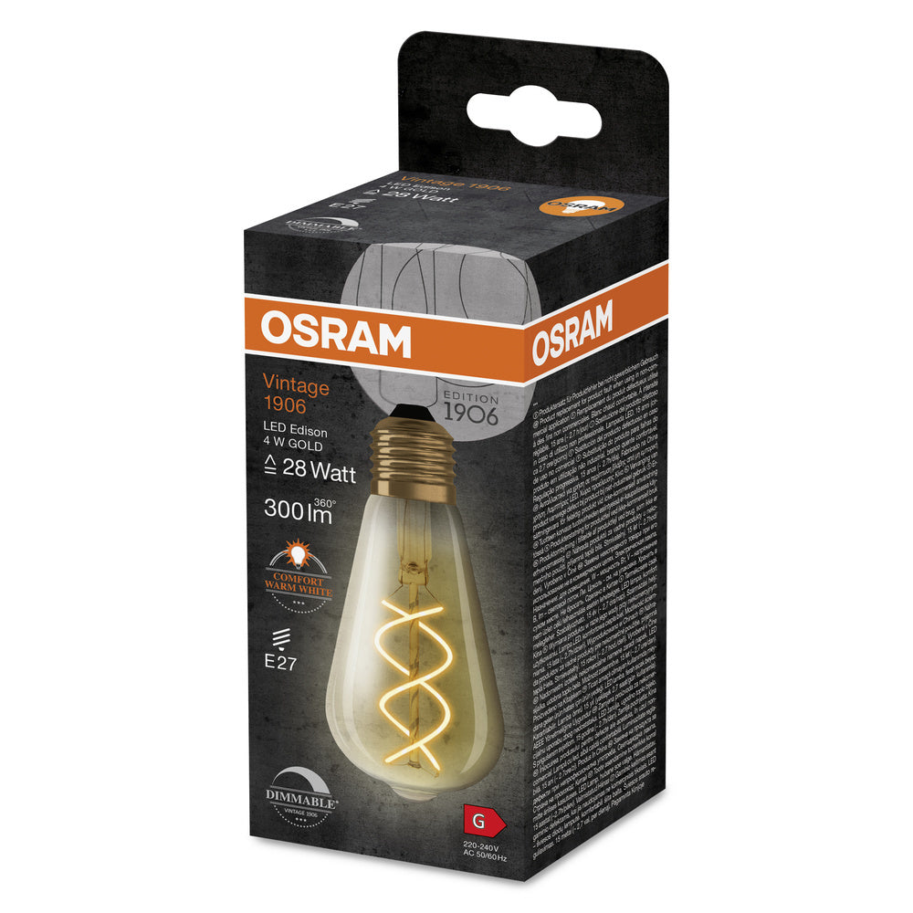 Vintage 1906 LED Edison E27 4W Regulable Bombilla Filamento Dorado - 4099854090103
