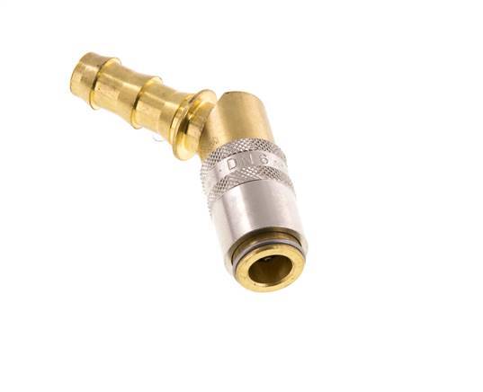 Brass DN 6 Mold Coupling Socket 9.5 mm Hose Pillar Unlocking Protection 45-deg