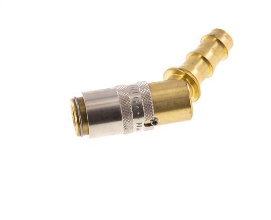 Brass DN 6 Mold Coupling Socket 9.5 mm Hose Pillar Unlocking Protection 45-deg