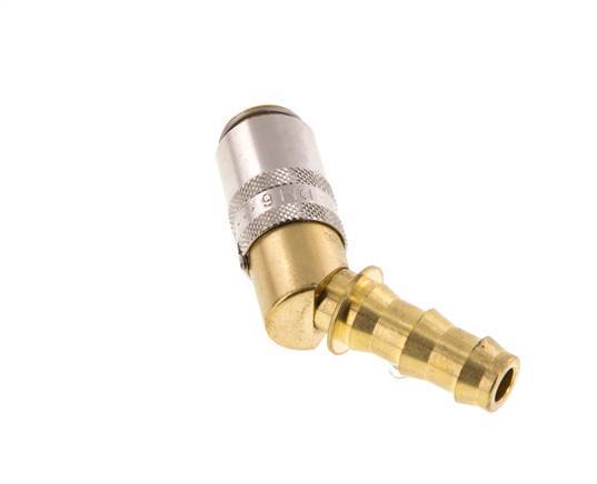 Brass DN 6 Mold Coupling Socket 9.5 mm Hose Pillar Unlocking Protection 45-deg
