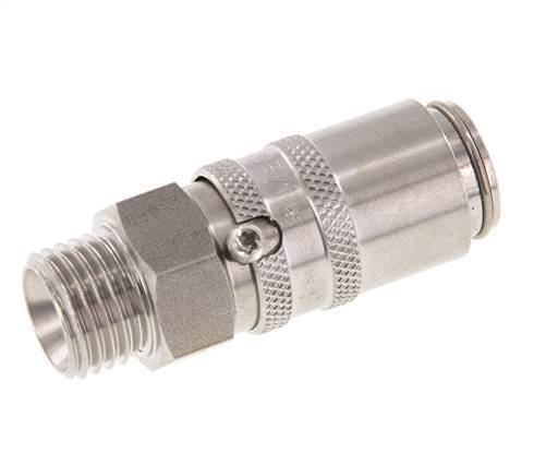 Acoplamiento de moldes de acero inoxidable DN 6 con rosca macho M14x1,5 de doble cierre