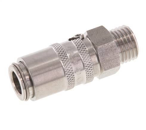 Acoplamiento de moldes de acero inoxidable DN 6 con rosca macho M14x1,5 de doble cierre