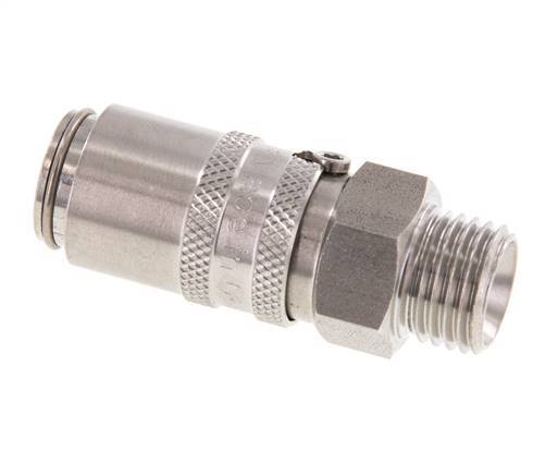 Acoplamiento de moldes de acero inoxidable DN 6 con rosca macho M14x1,5 de doble cierre
