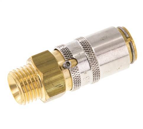 Acoplamiento de latón DN 6 con rosca macho M14x1,5 Protección de desbloqueo