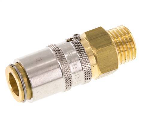 Acoplamiento de latón DN 6 con rosca macho M14x1,5 Protección de desbloqueo