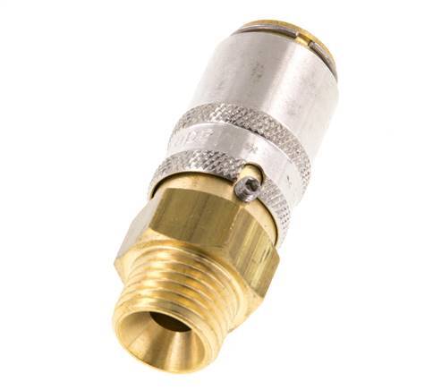 Acoplamiento de latón DN 6 con rosca macho M14x1,5 Protección de desbloqueo
