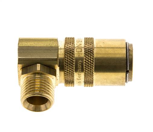 Latón DN 9 Acoplamiento de moldes Rosca macho M16x1,5 Protección de desbloqueo Doble cierre 90 grados