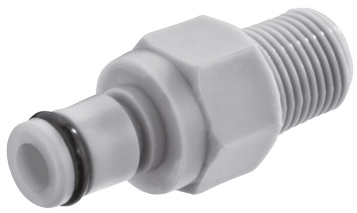 PP DN 3.2 Tapón de acoplamiento Linktech 1/8 pulgadas rosca NPT macho doble cierre Serie 20 gris