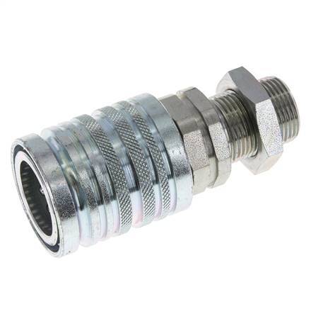 Acero DN 12.5 Acoplamiento hidráulico Enchufe 15 mm L Anillo de compresión Mampara ISO 7241-1 A/8434-1 D 20.5mm