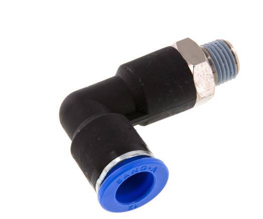 Codo de 90 grados 12mm x R1/4'' con rosca macho latón/PA 66 NBR cuerpo largo giratorio [2 piezas]