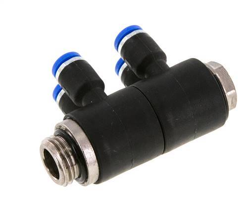 4mm x G1/4'' 4-way Manifold Push-in Fitting with Male Threads Brass/PA 66 NBR Rotatable