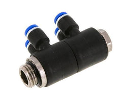 4mm x G1/4'' 4-way Manifold Push-in Fitting with Male Threads Brass/PA 66 NBR Rotatable