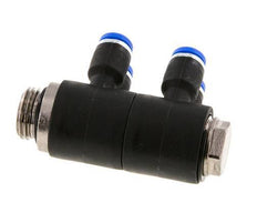 4mm x G1/4'' 4-way Manifold Push-in Fitting with Male Threads Brass/PA 66 NBR Rotatable