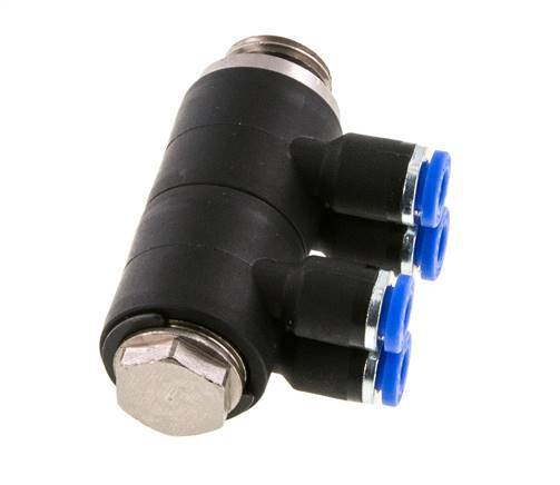 4mm x G1/4'' 4-way Manifold Push-in Fitting with Male Threads Brass/PA 66 NBR Rotatable
