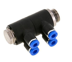 4mm x G1/4'' 4-way Manifold Push-in Fitting with Male Threads Brass/PA 66 NBR Rotatable