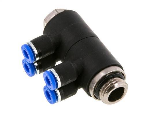 4mm x G1/4'' 4-way Manifold Push-in Fitting with Male Threads Brass/PA 66 NBR Rotatable