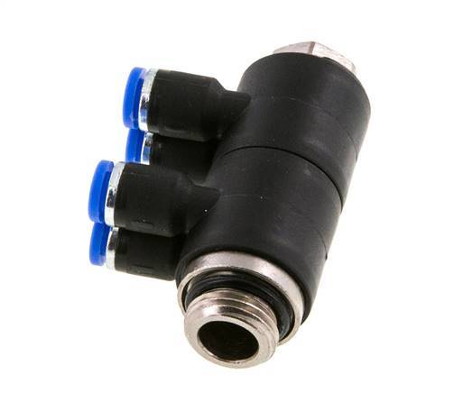 4mm x G1/4'' 4-way Manifold Push-in Fitting with Male Threads Brass/PA 66 NBR Rotatable