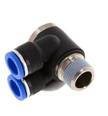 Codo doble de 90 grados de 10mm x R3/8'' con rosca macho Latón/PA 66 NBR Giratorio