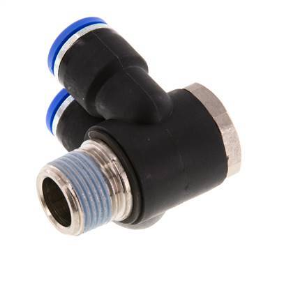 Codo doble de 90 grados de 10mm x R3/8'' con rosca macho Latón/PA 66 NBR Giratorio