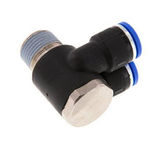 Codo doble de 90 grados de 10mm x R3/8'' con rosca macho Latón/PA 66 NBR Giratorio