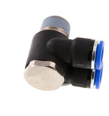 Codo doble de 90 grados de 10mm x R3/8'' con rosca macho Latón/PA 66 NBR Giratorio