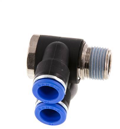 Codo doble de 90 grados de 10mm x R3/8'' con rosca macho Latón/PA 66 NBR Giratorio