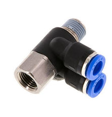 Codo doble de 90 grados de 6mm x R1/8'' con rosca macho-hembra latón/PA 66 NBR giratorio [2 piezas]