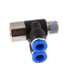 Codo doble de 90 grados de 6mm x R1/8'' con rosca macho-hembra latón/PA 66 NBR giratorio [2 piezas]