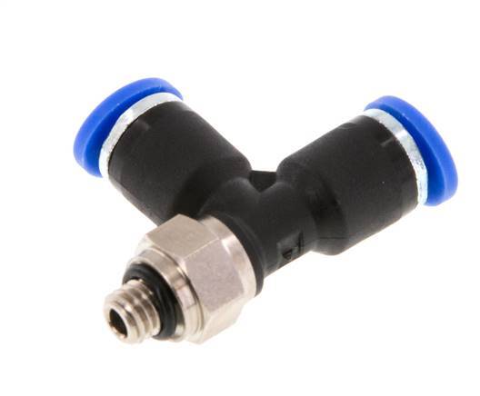 Racor en T de ángulo recto de 4mm x M 5 con rosca macho Latón/PA 66 NBR giratorio [2 piezas]