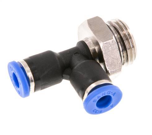 Racor en T en ángulo recto de 4mm x G1/4'' con rosca macho latón/PA 66 NBR giratorio [2 piezas]
