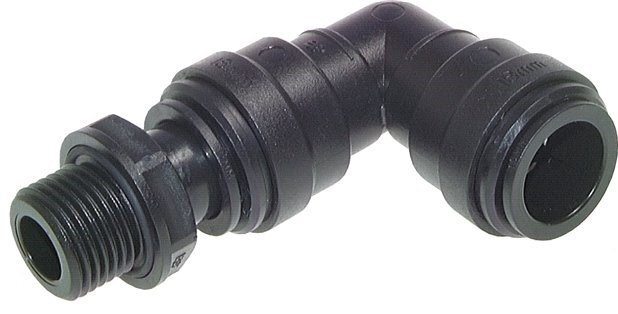 Racor de 28mm x G3/4'' 90deg con rosca macho POM NBR Giratorio