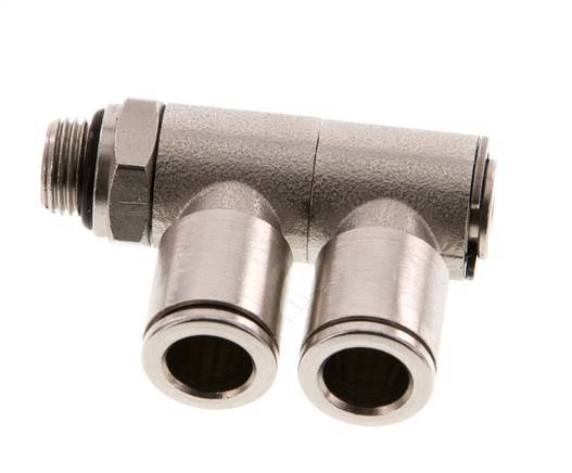 8mm x G1/8'' 2-way Manifold Push-in Fitting with Male Threads Brass NBR Rotatable