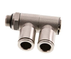 8mm x G1/8'' 2-way Manifold Push-in Fitting with Male Threads Brass NBR Rotatable
