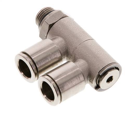 8mm x G1/8'' 2-way Manifold Push-in Fitting with Male Threads Brass NBR Rotatable
