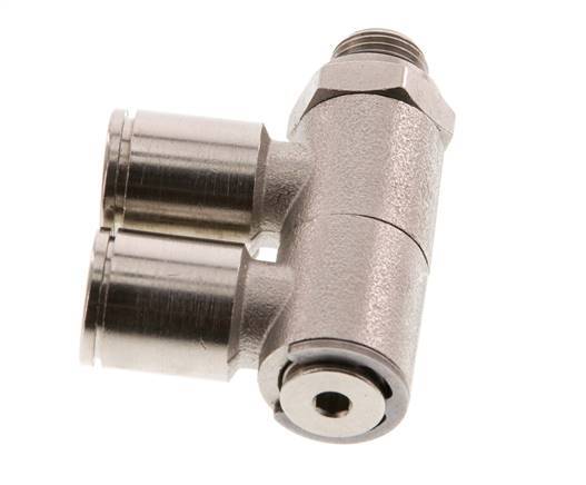 8mm x G1/8'' 2-way Manifold Push-in Fitting with Male Threads Brass NBR Rotatable