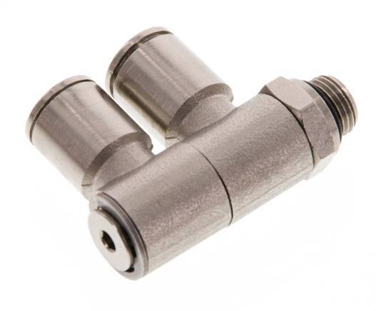 8mm x G1/8'' 2-way Manifold Push-in Fitting with Male Threads Brass NBR Rotatable