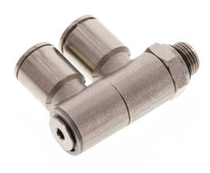 8mm x G1/8'' 2-way Manifold Push-in Fitting with Male Threads Brass NBR Rotatable