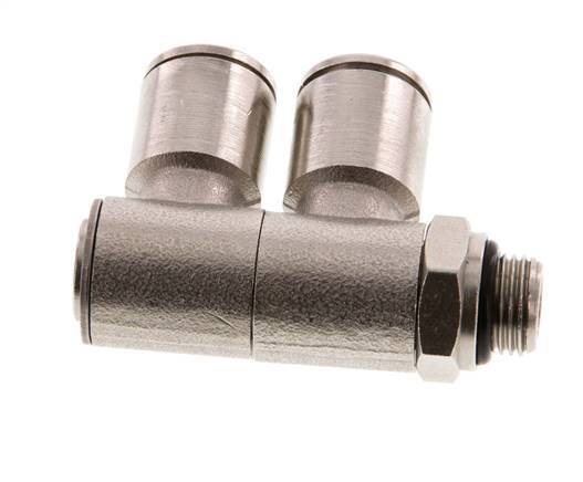 8mm x G1/8'' 2-way Manifold Push-in Fitting with Male Threads Brass NBR Rotatable