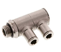 6mm x G1/4'' 2-way Manifold Push-in Fitting with Male Threads Brass NBR Rotatable