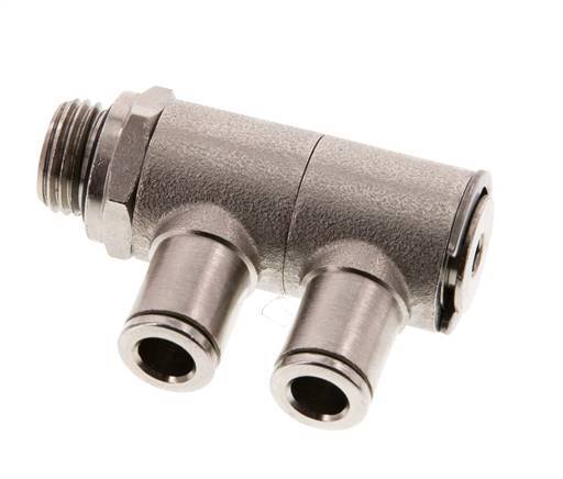 6mm x G1/4'' 2-way Manifold Push-in Fitting with Male Threads Brass NBR Rotatable