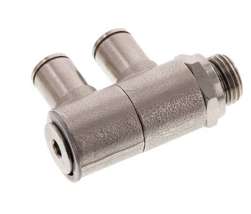 6mm x G1/4'' 2-way Manifold Push-in Fitting with Male Threads Brass NBR Rotatable